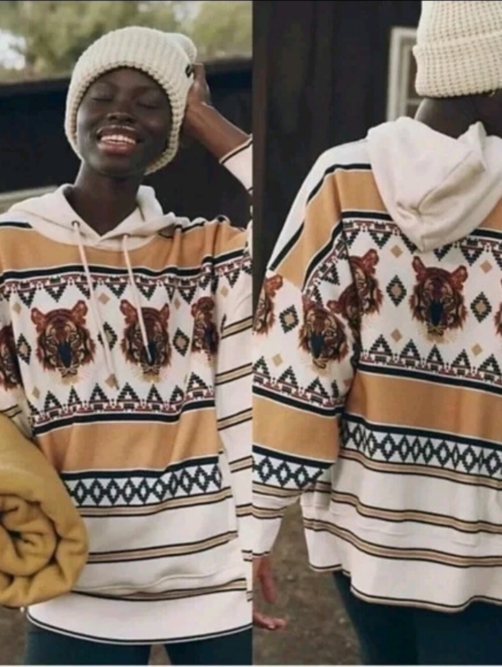 Free People Tiger Sprint To The Finish Print Hoodie Oversized Sweatshirt Large